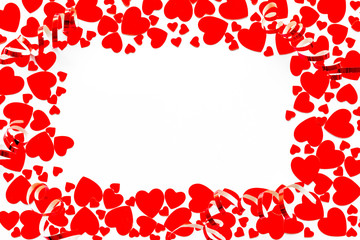 Heart frame for present carts on white background top view mockup