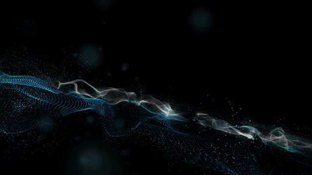 Futuristic animation with wave object and particles in slow motion, 4096x2304 loop 4K