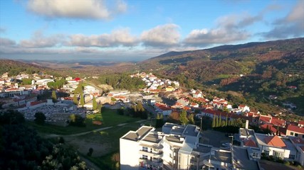 Aerial. Old historic village in mountains of southern Portugal, Monchique. Video Shooting from sky with a drone.