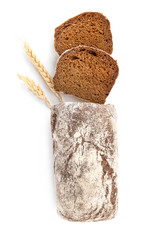 Tasty cut bread on white background