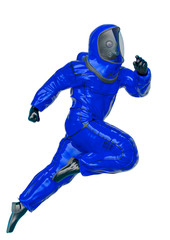 bio hazard man very fast running in a white background