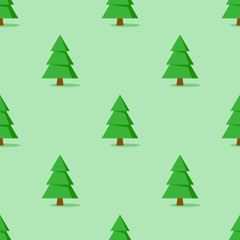 Seamless pattern with Christmas tree on green background, vector