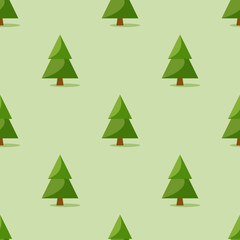 Seamless pattern with Christmas tree on green background, vector