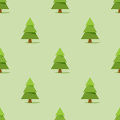 Seamless pattern with Christmas tree on green background, vector