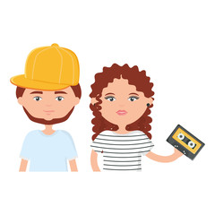 young couple with cassette urban style characters