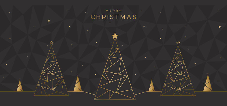 Geometric design with Christmas trees on the black polygonal background. Unique design for poster, greeting card, flyer