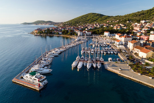 Aerial view of marina in a town Preko, Ugljan Island, Croatia