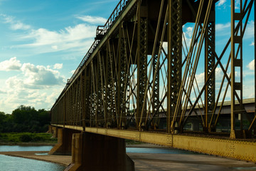 Railroad bridge over the South Saskatchewan River in Saskatoon Saskatchewan Canada