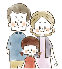 家族-祖父母と孫-水彩