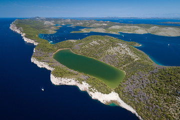 Cliffs in National park Telascica with lake Mir, Adriatic sea, Croatia