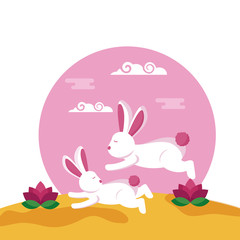 Rabbits of mid autumn festival vector design