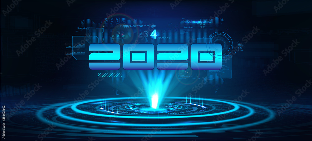 Leinwandbilder 2020 technology banner. happy new year concept. digital data visualization, business technology. hol
