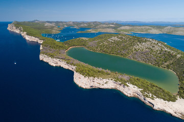 Cliffs in National park Telascica with lake Mir, Adriatic sea, Croatia