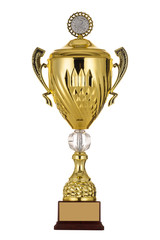 Beautiful metal , gold, silver, bronze cup for the first, second, third place on isolated background