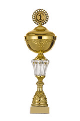 Beautiful metal , gold, silver, bronze cup for the first, second, third place on isolated background