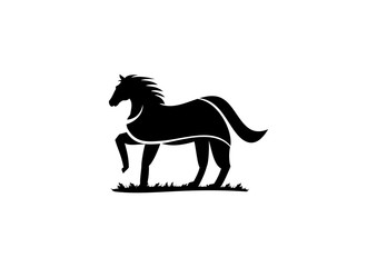 Horse Silhouette vector logo walking on the grass