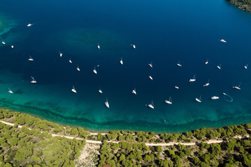 Yachts anchored in National park Telascica, Adriatic sea, Croatia