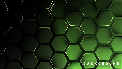 Abstract hexagon gradient colorful light pattern with a dark background technology style. Honeycomb. Vector illustration