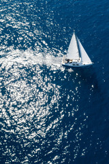 Aerial view of yacht sailing on the Adriatic sea, Croatia