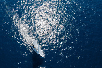 Aerial view of yacht sailing on the Adriatic sea, Croatia