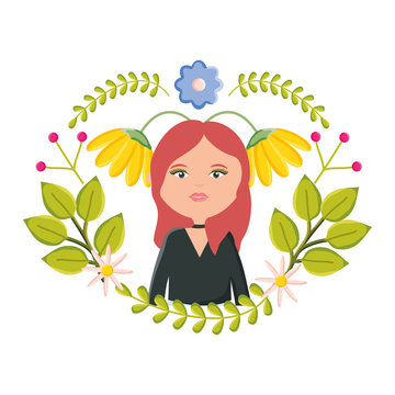 cute woman with floral wreath decoration