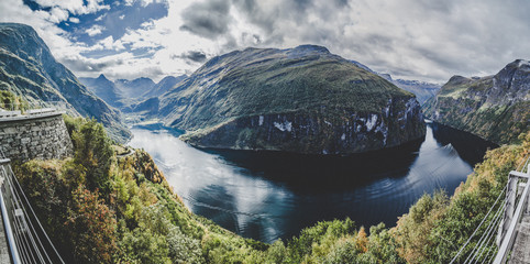 Views of the geiranger fjord from the cruise, in Norway