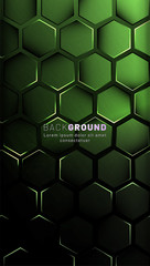 Vertical hexagon background. Gradient color light pattern with dark background technology style. Honeycomb. Vector illustration of light.