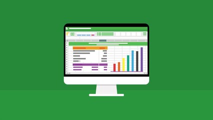 open financial accounting on computer screen. arrow cursor clicking on spreadsheet icon. database analytical business report. investigation document with table and number. 2d animation motion graphic