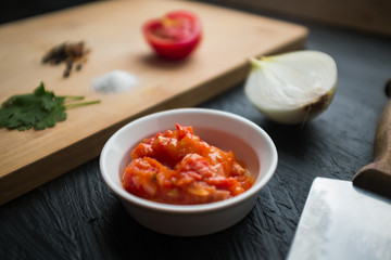 Ingredients and Preparation of Typical Sauce Colombian: Hogao