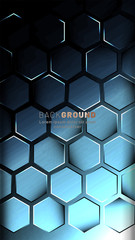 Vertical hexagon background. Gradient color light pattern with dark background technology style. Honeycomb. Vector illustration of light.