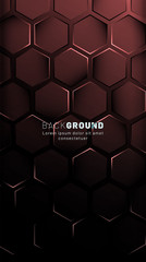 Vertical hexagon background. Gradient color light pattern with dark background technology style. Honeycomb. Vector illustration of light.