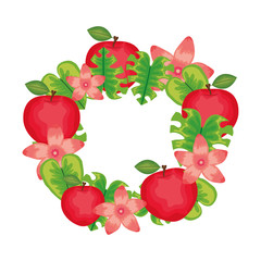 fresh apples fruits with flowers and leafs frame