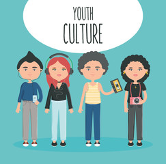 group of young people with accessories urban style