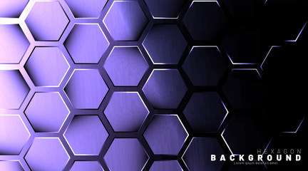 Abstract hexagon gradient colorful light pattern with a dark background technology style. Honeycomb. Vector illustration