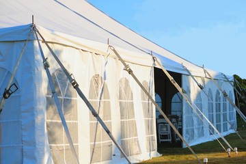 side of a large white entertainment or wedding tent - 286614425