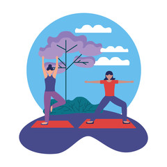 Girls doing yoga pose vector design