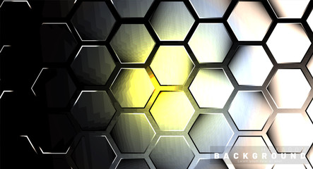 Abstract hexagon gradient colorful light pattern with a dark background technology style. Honeycomb. Vector illustration