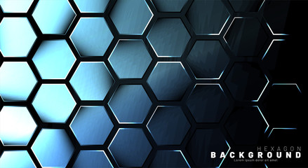 Abstract hexagon gradient colorful light pattern with a dark background technology style. Honeycomb. Vector illustration