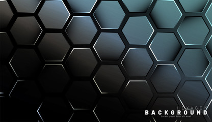 Abstract hexagon gradient colorful light pattern with a dark background technology style. Honeycomb. Vector illustration