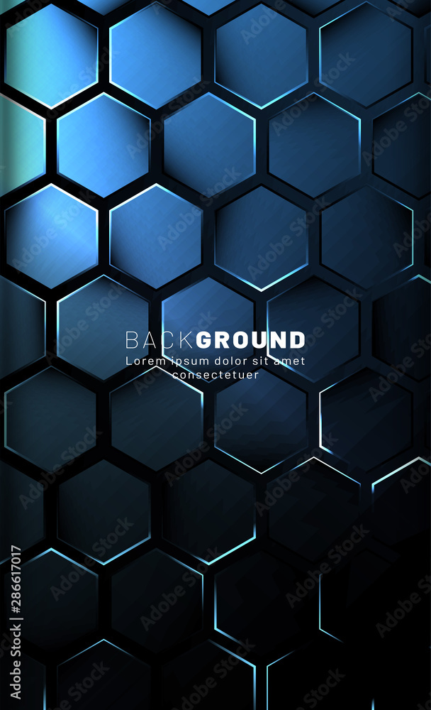 Wall mural vertical hexagon background. gradient color light pattern with dark background technology style. hon