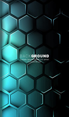 Vertical hexagon background. Gradient color light pattern with dark background technology style. Honeycomb. Vector illustration of light.