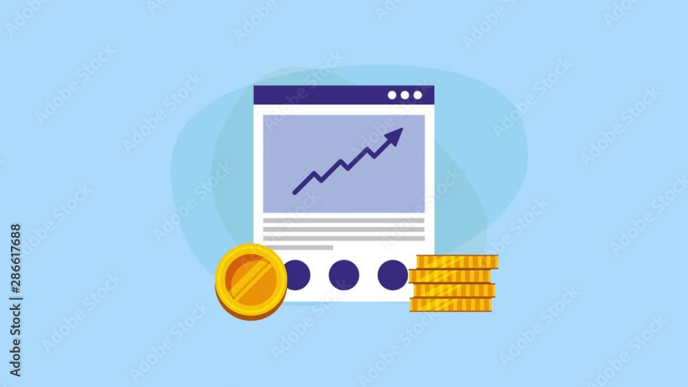 Poster template webpage with coins and arrow up