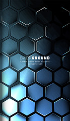 Vertical hexagon background. Gradient color light pattern with dark background technology style. Honeycomb. Vector illustration of light.