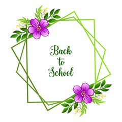 Back to school letter cute, with beauty of purple flower frame. Vector