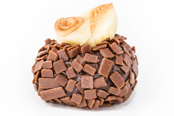 Brigadeiro Gourmet or gourmet chocolate from brazil. Chocolate candy isolated white background. Sweet for wedding or anniversary parties. Typical cuisine from Brazil.