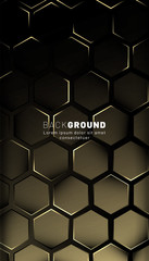 Vertical hexagon background. Gradient color light pattern with dark background technology style. Honeycomb. Vector illustration of light.