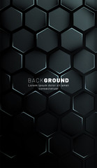 Vertical hexagon background. Gradient color light pattern with dark background technology style. Honeycomb. Vector illustration of light.