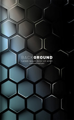 Vertical hexagon background. Gradient color light pattern with dark background technology style. Honeycomb. Vector illustration of light.