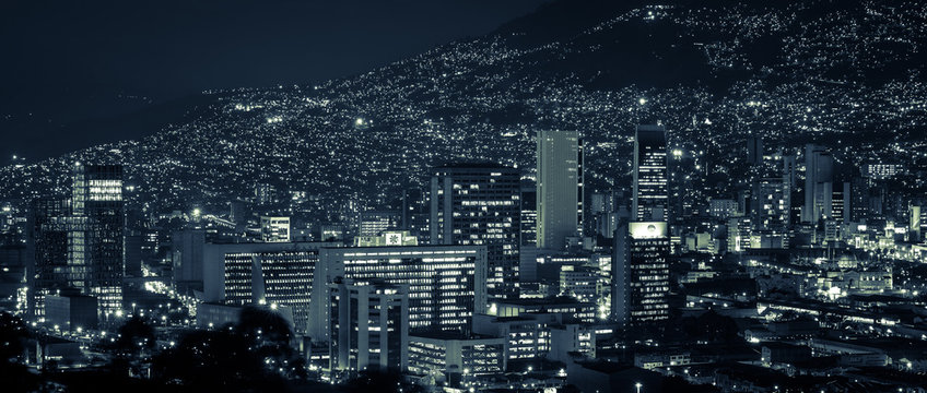 Medellin Colombia City Skyline At Night