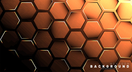 Abstract hexagon gradient colorful light pattern with a dark background technology style. Honeycomb. Vector illustration
